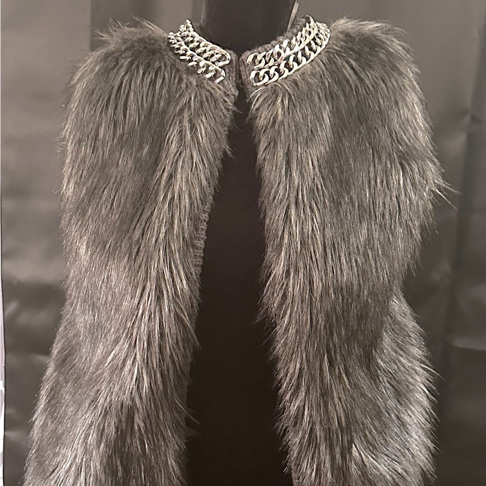 Michael Kors Sliver & Grey Faux Coyote Fur Vest